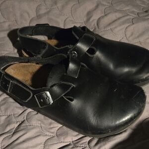 Black Leather Clogs with Buckle